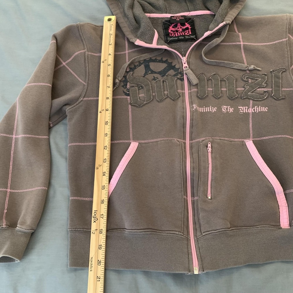 Damzl Hoodie Womens Medium Brown Pink Full Zip Feminize The Machine Graphic - Picture 6 of 9